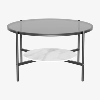 The Range 2 Tier Round Faux Marble Glass Coffee Table Heavy Duty - Black