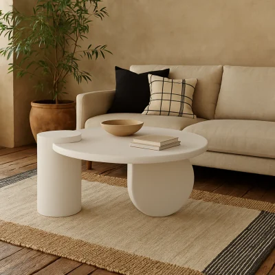 The Range Atlanta Sculptural Round Coffee Table Matt Wood Veneer - Brown
