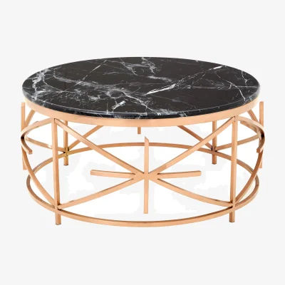 The Range Alvaro Black Marble and Rose Gold Coffee Table - Black