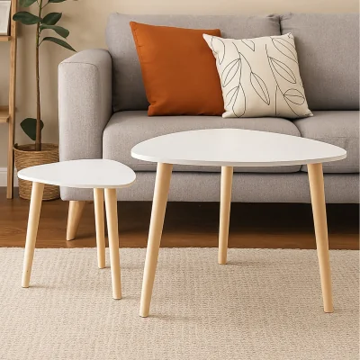 The Range Set Of 2 Triangle Nesting Side End Coffee Tables - White