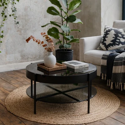 The Range Tampere Round Coffee Table Gloss Frame with Glass Lift Top - Black