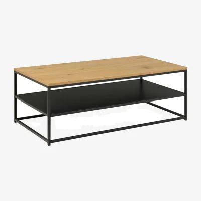 The Range Haslev Rectangular Coffee Table, Natural Oak-Effect Top, Full Lower Shelf, Matt Black Steel Base - Natural