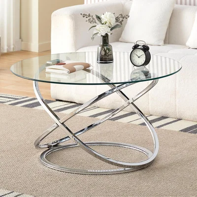 The Range Chrome Effect Glass Top Coffee Table - Silver