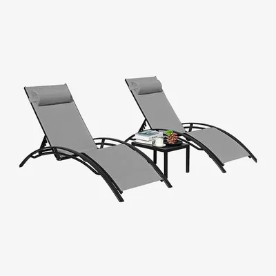 The Range Pair of Aluminium Bali Sun Loungers with Coffee Table Garden Set - Grey