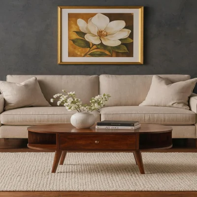 The Range Solid Wood Chestnut Oval Coffee Table with 1 Drawer - Brown