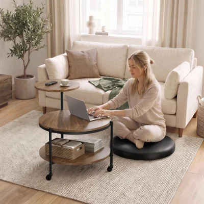 The Range Yaheetech 2-Tier Rolling Coffee Table with Removable Cushion Top - Walnut/Black