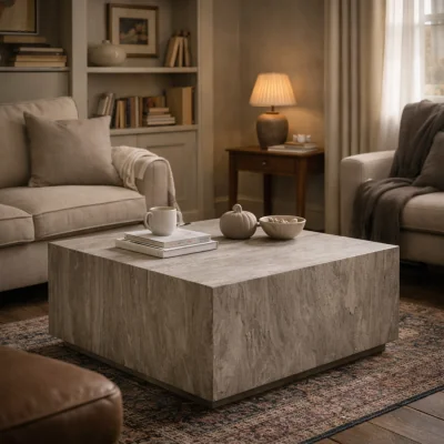 The Range Munkebo Marble Look Square Coffee Table Matt Finish Wood - Grey