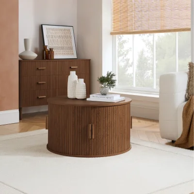 The Range Birlea Axel Round Fluted Coffee Table With Storage - Walnut