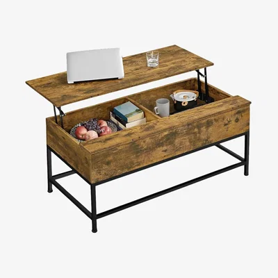 The Range Industrial Lift Top Coffee Table With Hidden Storage Living Room Furniture - Brown