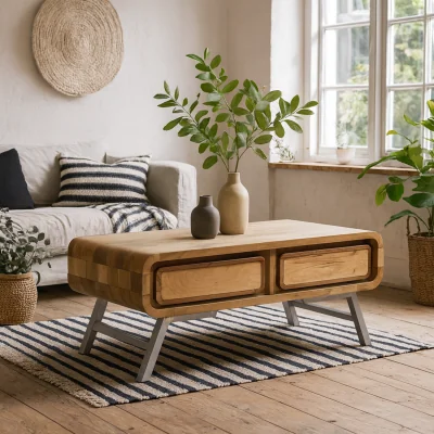 The Range Los Angeles Reclaimed Wood and Metal Coffee Table - Brown