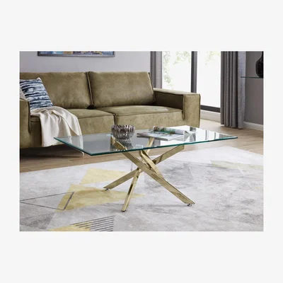 The Range Leonardo Glass And Metal Coffee Table - Glass & Gold Chrome