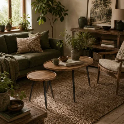 The Range Suta Noni Set of 2 Nesting Coffee Tables, Chestnut Wood-Effect and Matte Black, 80 cm
