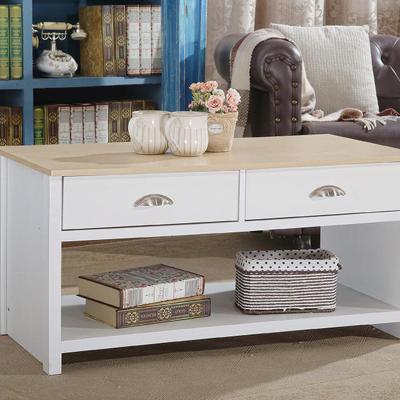 The Range 2 Drawer Wooden Coffee Table with Oak Effect Top - White