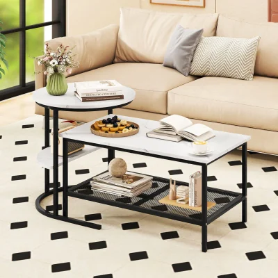 The Range Nesting Faux Marble Coffee Table - White