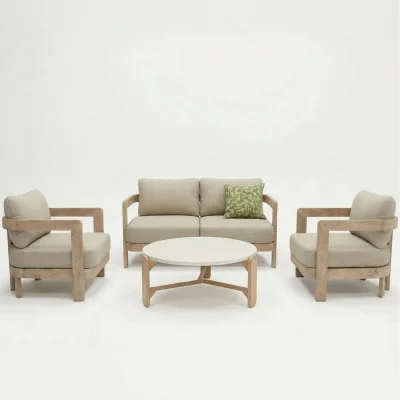 The Range EVORA 4-Seater Wood Lounging Set with Coffee Table - Beige