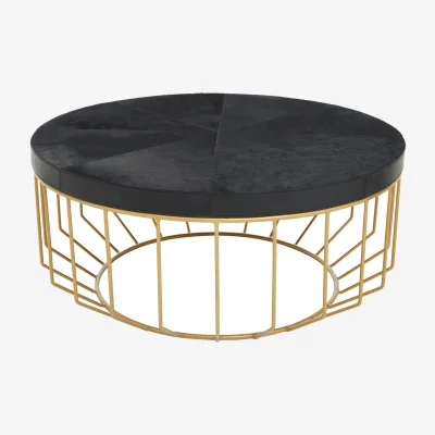 The Range Kensington Townhouse Hair on Leather Round Coffee Table - Black