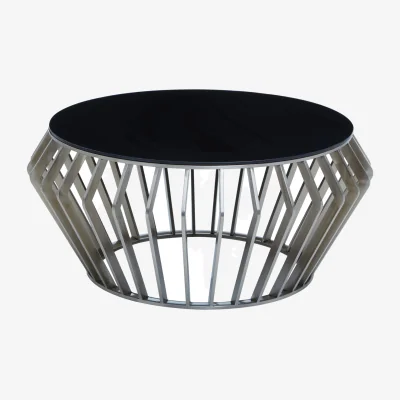The Range Ackley Silver Round Coffee Table with Black Glass - Black