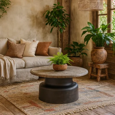The Range Les Orangers Marble Round Coffee Table Matt Metal Base - Black