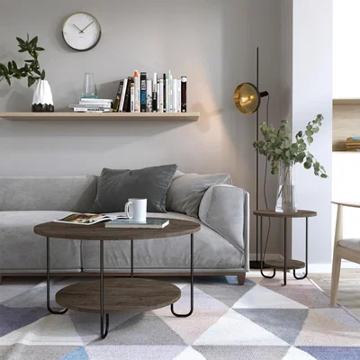 The Range FWStyle 2 Tier Round Modern Coffee Table Scratch Resistant - Dark Coffee