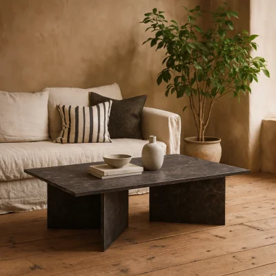 The Range Singapore Marron Marble Rectangular Coffee Table - Brown