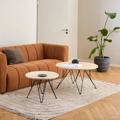 The Range Prunus Round Coffee Table in Matt Beige and Matt Black Coated Steel Base 80x46.4cm - Beige & Black