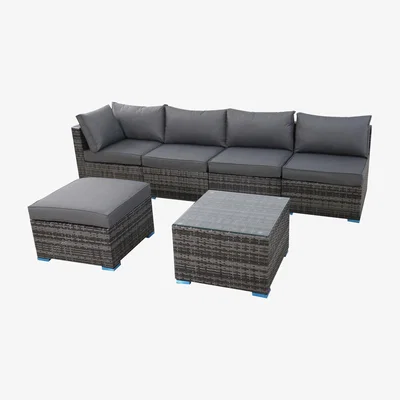 The Range 6 Piece Patio Corner Sofa Chair Set with Coffee Table - Grey