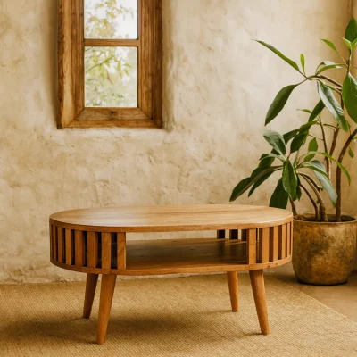 The Range Kaunakakai Slatted Mango Wood Coffee Table Oval Matt - Brown