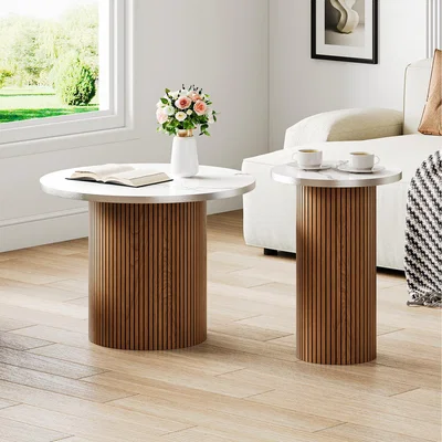 The Range Modern Coffee Table with Marble Top - Walnut