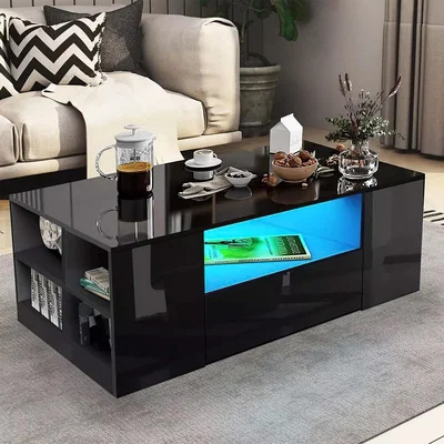 The Range Modern 2 Drawer LED Coffee Table - Black / High Gloss
