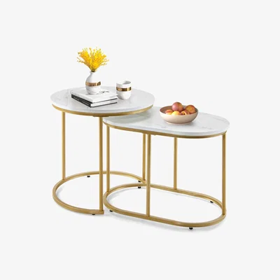 The Range Costway Modern Coffee Table Set - Marble and Golden - Golden