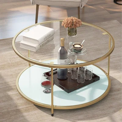 The Range Modern Round Tempered Glass Accent Coffee Table for Living Room - Gold