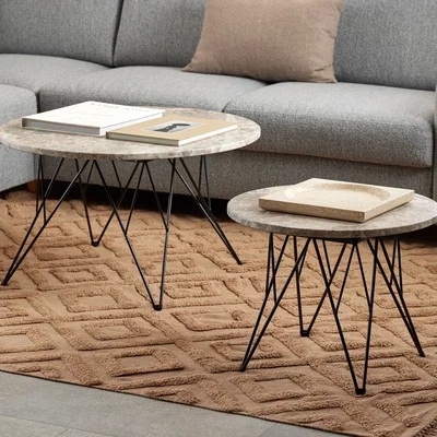The Range Prunus Round Coffee Table in Brown Marble and Matt Black Coated Steel Base 80x46.4cm - Brown Marble & Black