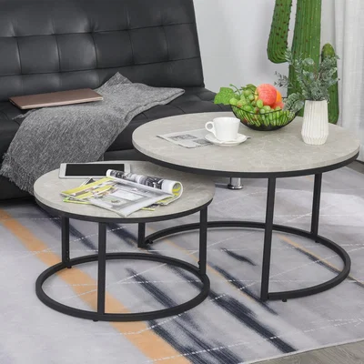 The Range 2 Pcs Stacking Coffee Table Set - Grey and Black