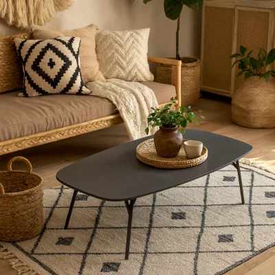 The Range Rosefern Ceramic Oval Coffee Table Hairpin Steel Legs - Black