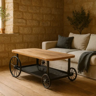 The Range Shanghai Industrial Coffee Table Matt Frame Open Mesh Shelf - Brown