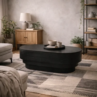 The Range Mayfair Oval Coffee Table Matt Woodgrain - Black