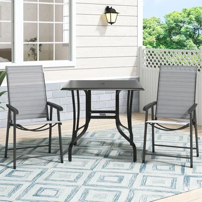 The Range Coffee Table with Umbrella Hole and 2 Folding Chairs Set - Black