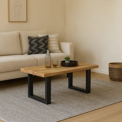 The Range London Mango Wood Rectangular Coffee Table Metal Legs - Brown