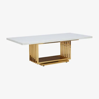 The Range Moda Ivory White Faux Marble Coffee Table With Gold Finished Frame - Gold