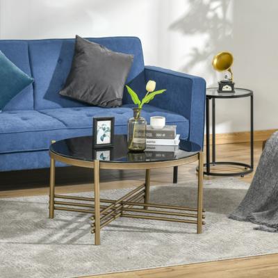 The Range Round Coffee Table Sofa Table with Tempered Glass Top - Black, Gold