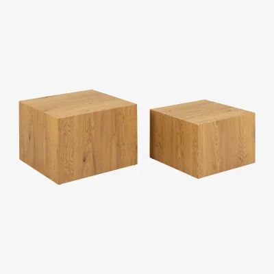 The Range Wyld Haus Munkebo Pair Oak-Effect Square Coffee Tables, Travertine-Inspired Matt Finish - White