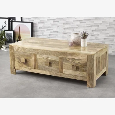 The Range Solid Mango Wood 6 Drawer Coffee Table - Light Oak Finish