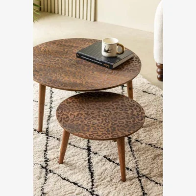 Rockett St George Natural Leopard Love Nest Of Coffee Tables