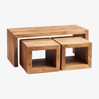 The Range Dakota Light Mango John Long Cubed Coffee Table Set - Light Wood