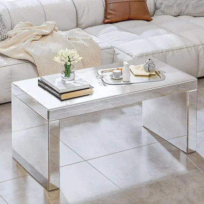 The Range Mirrored Glass Rectangular Coffee Table - Silver