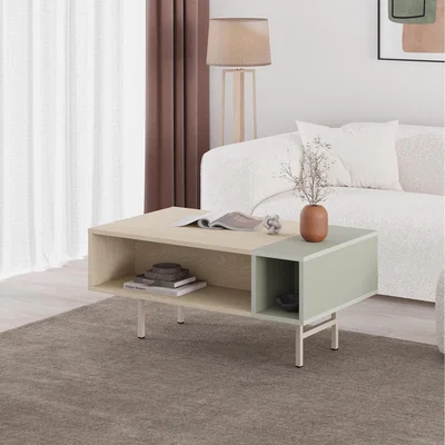 The Range Decortie Modern Rectangle Coffee Table with Dual Shelf - Sonoma Oak, Ash Green
