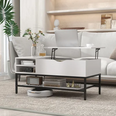The Range Modern Lift Top Coffee Table Side Snack Table with Storage Shelf