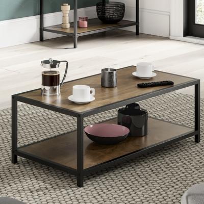 The Range Oak Style Coffee Table with Matt Black Metal Legs - Mid Oak
