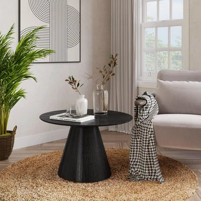 The Range Oscura Round Wood Grain Effect Coffee Table - Black