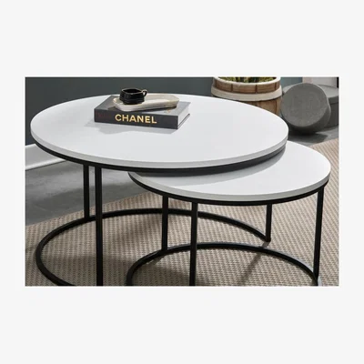 The Range Vita Coffee Table Set - White Top/ Black Leg